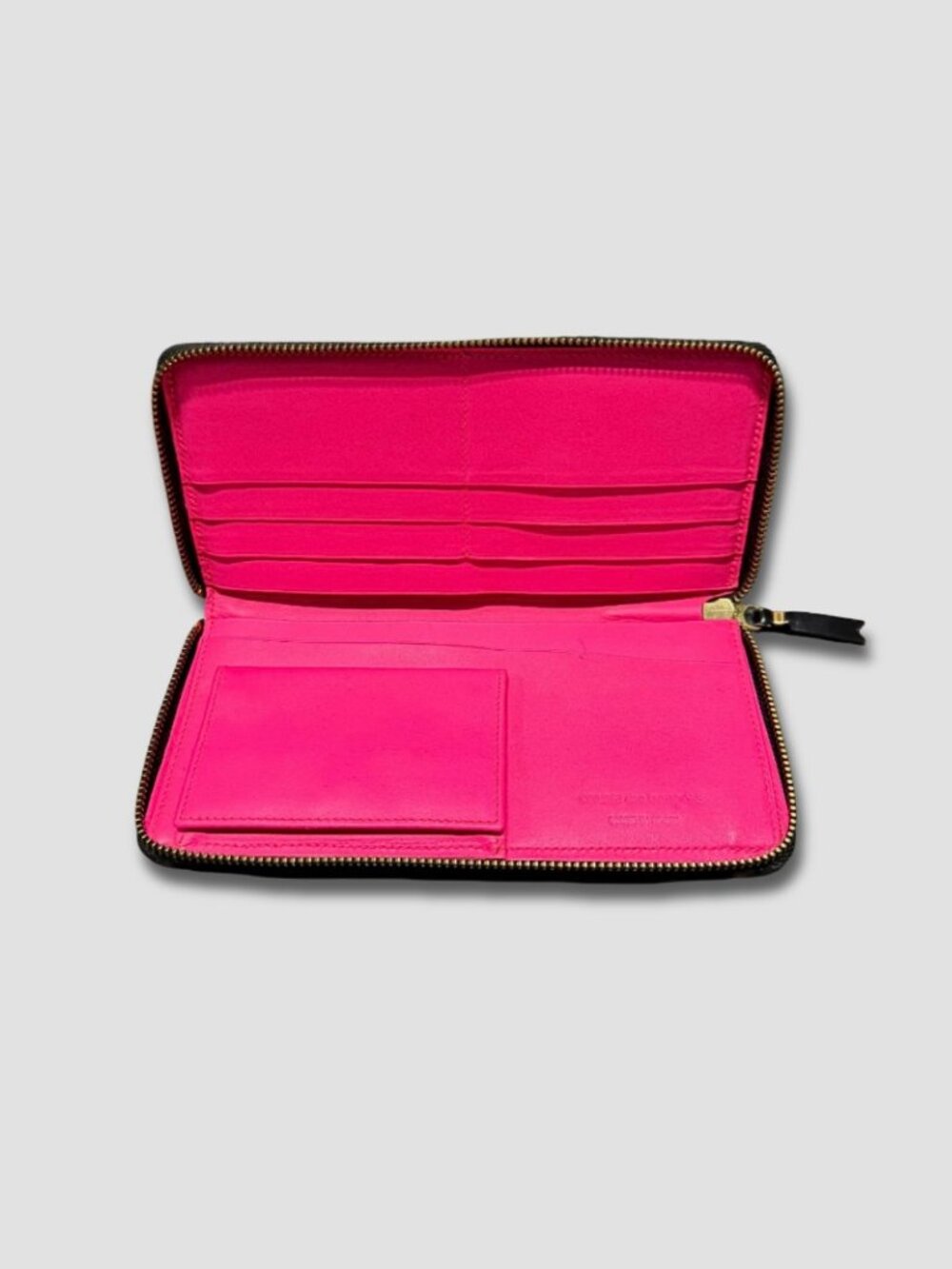 COMME des GARCONS Black Leather Hot Pink Lining Zip Around Long Wallet SA0110